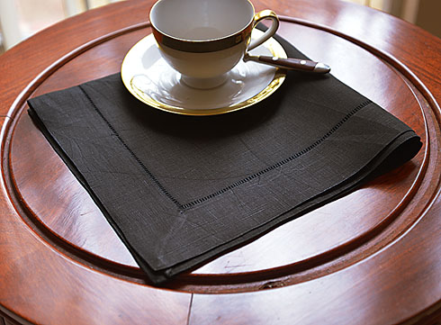 Black Linen Hemstitch Dinner Napkin. 20"x20". All Linen - Click Image to Close